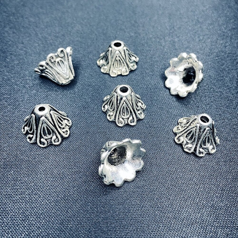 Antique Silver Flower Cone Bead Cap, Lead Free, Cadmium Free, 15x11mm, Hole: 2mm
